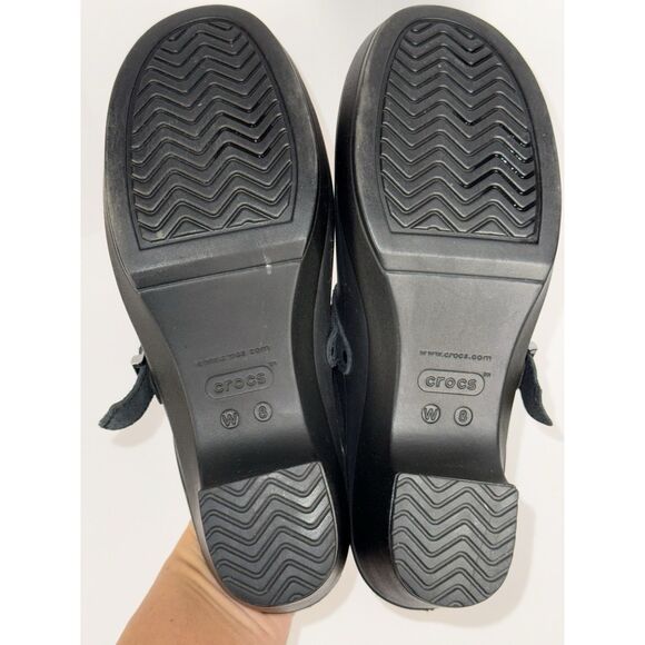 Crocs Dual Comfort Sarah Chunky Heel Mule Clog Black Strap Buckle SlipOn Women 8 - Picture 8 of 15